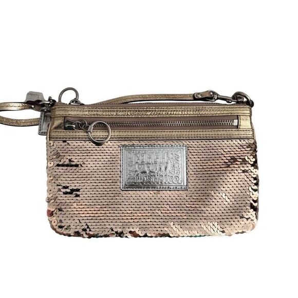 Coach “Poppy” gold sequin wristlet - Picture 1 of 4